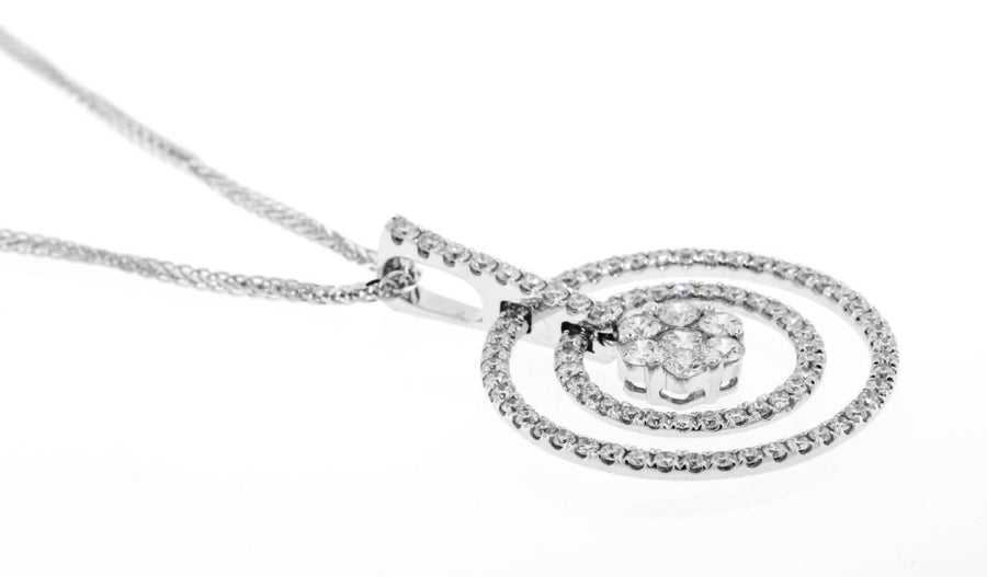 1.55ct Diamond Pendant Necklace Circles 18k White Gold