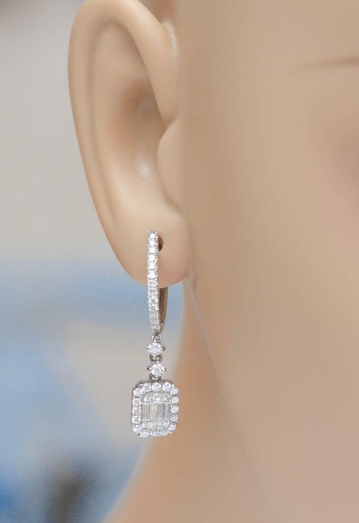 1.14ct Baguette Diamond Dangle Earrings 18k White Gold