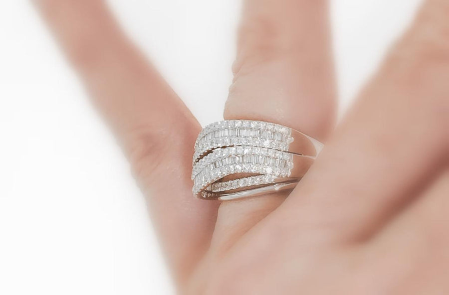1.41ct Baguette Diamond Crossover Statement Ring 18k White Gold