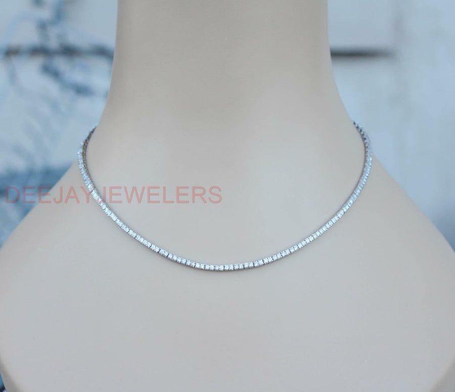 6.37ct Diamond Tennis Necklace Square Link Eternity  14k White Gold