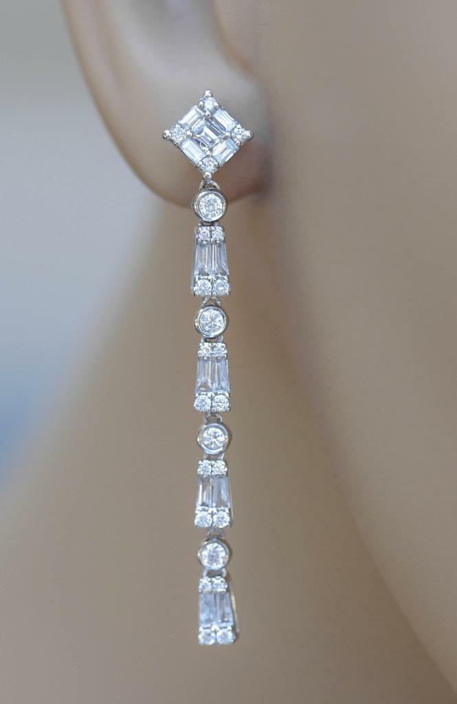 1.50ct Baguette Diamond Dangle Earrings 18k White Gold