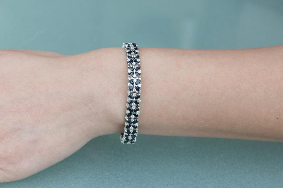 15.38ct Marquise Sapphire and Diamond Bracelet 14k White Gold