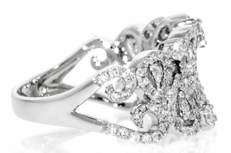 1.09ct Diamond Anniversary Ring 18k White Gold Wide Band