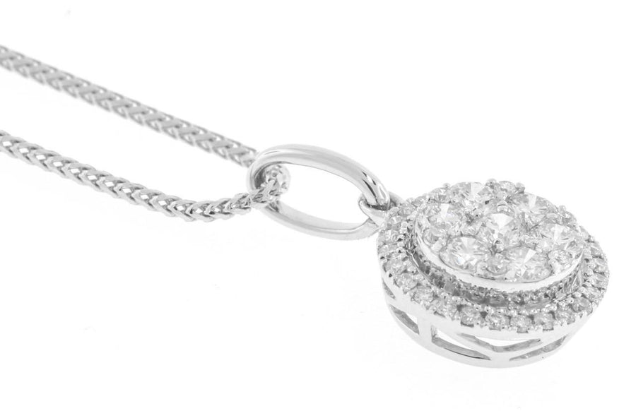 0.70ct Diamond Halo Pendant Necklace 18k White Gold