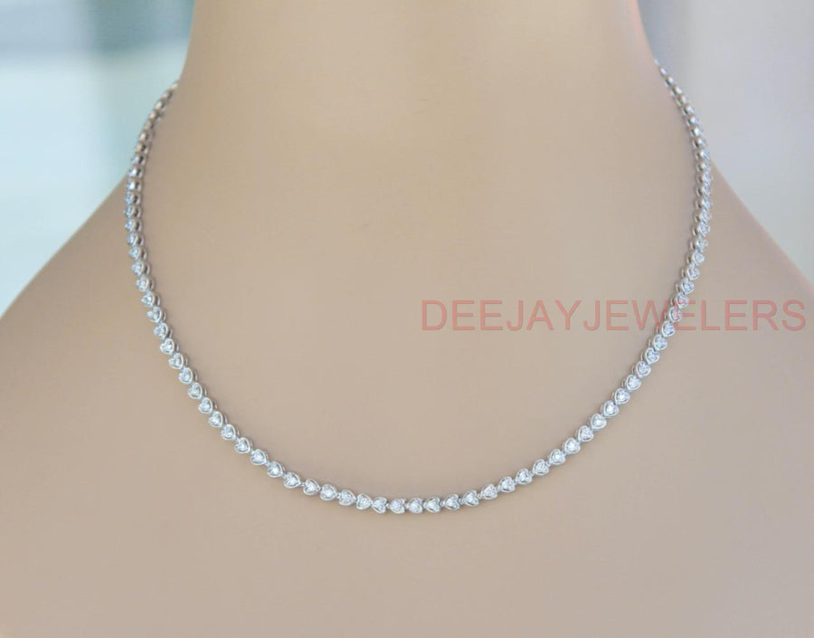 4.00ct Diamond Heart-Link Eternity Tennis Necklace 14k White Gold