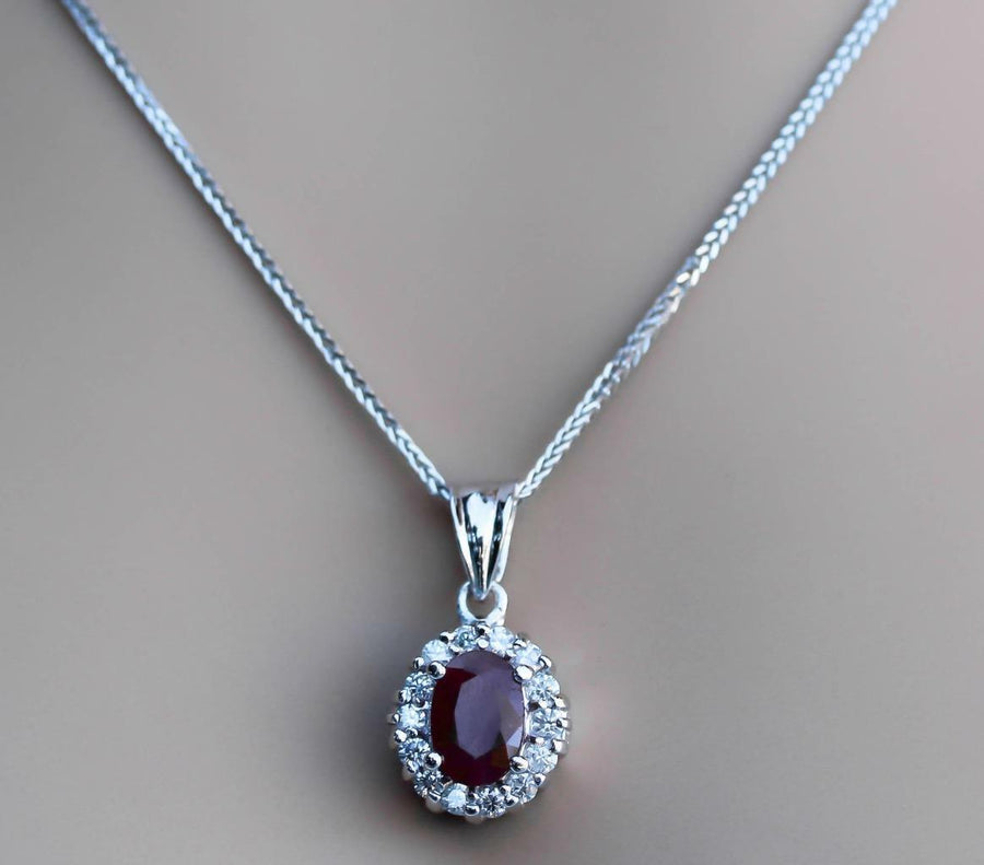 2.05ct Natural Ruby Diamond Pendant Necklace 14k White Gold