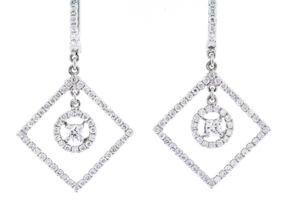 0.90ct Diamond Dangle Earrings 18k White Gold
