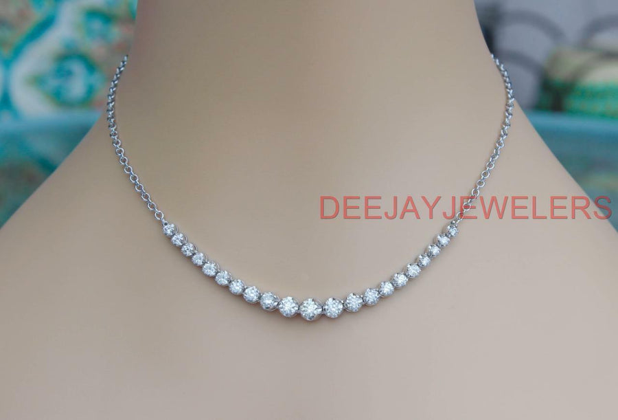 4ct Diamond Half Tennis Necklace 14k White Gold Stacking