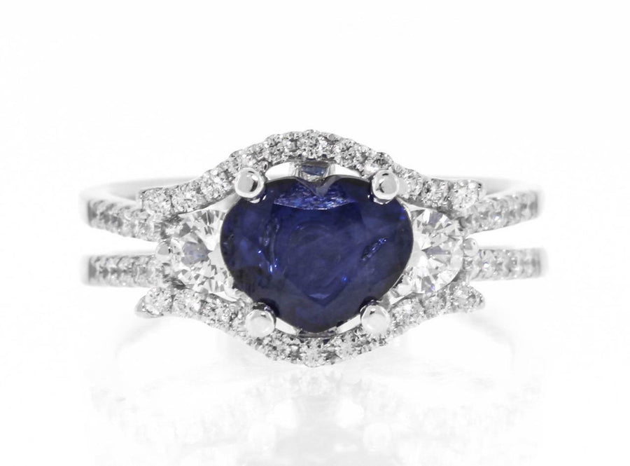 2ct Heart Sapphire and Diamond 3-Stone Ring 18k White Gold
