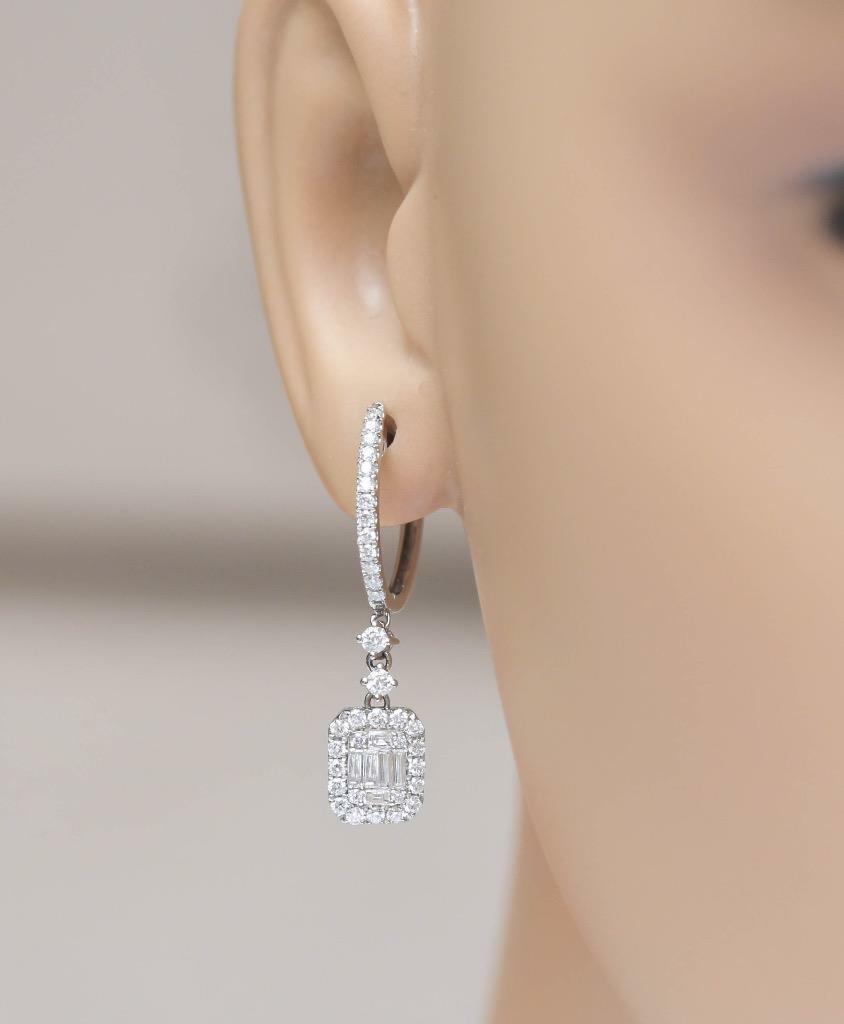 1.14ct Baguette Diamond Dangle Earrings 18k White Gold