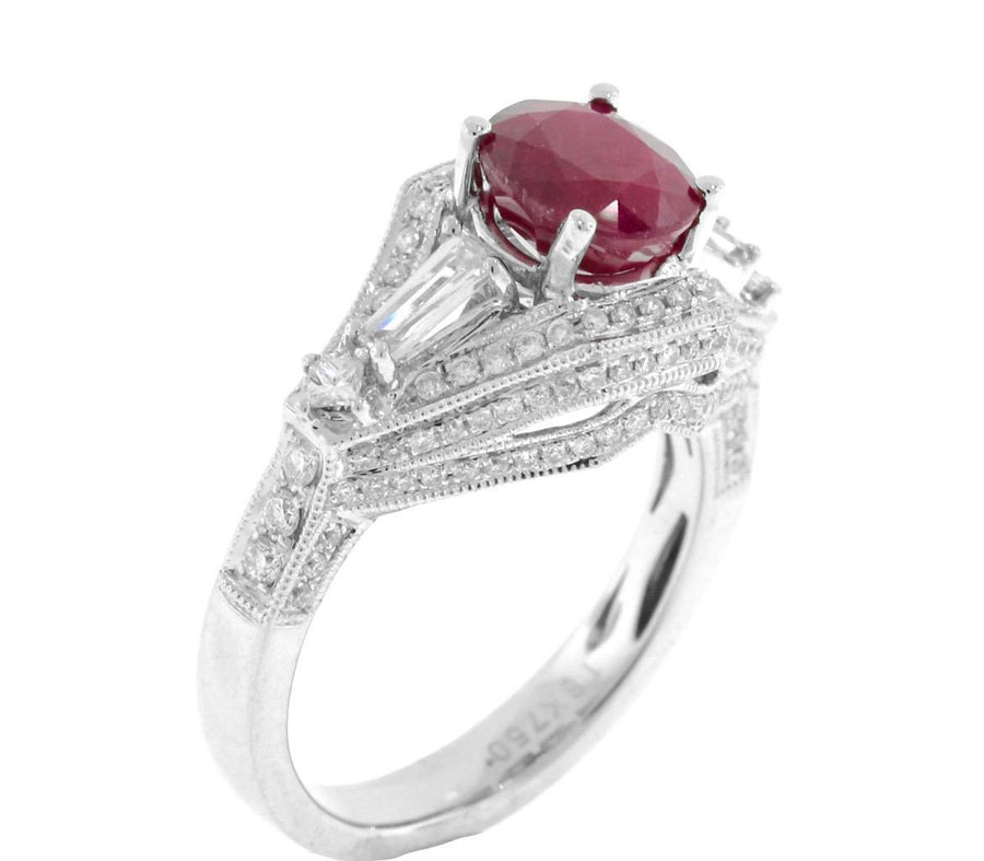 2.38ct Ruby and Diamond Ring 18k White Gold