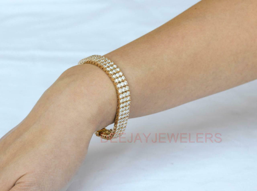 Maria Bracelet | 14ct Diamond 3-Row Tennis Line Bracelet 14k Yellow Gold