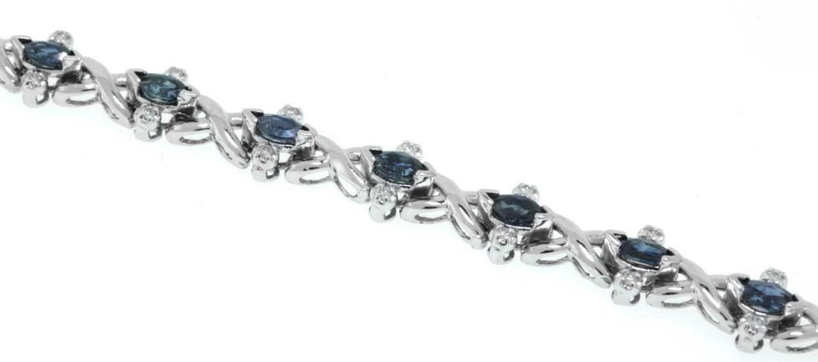4.35ct Marquise Sapphire and Diamond Bracelet 14k white Gold