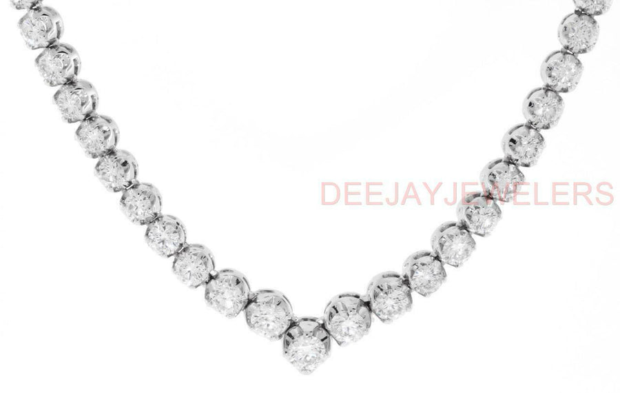 14ct Diamond V Tennis Necklace Graduated 14k White Gold