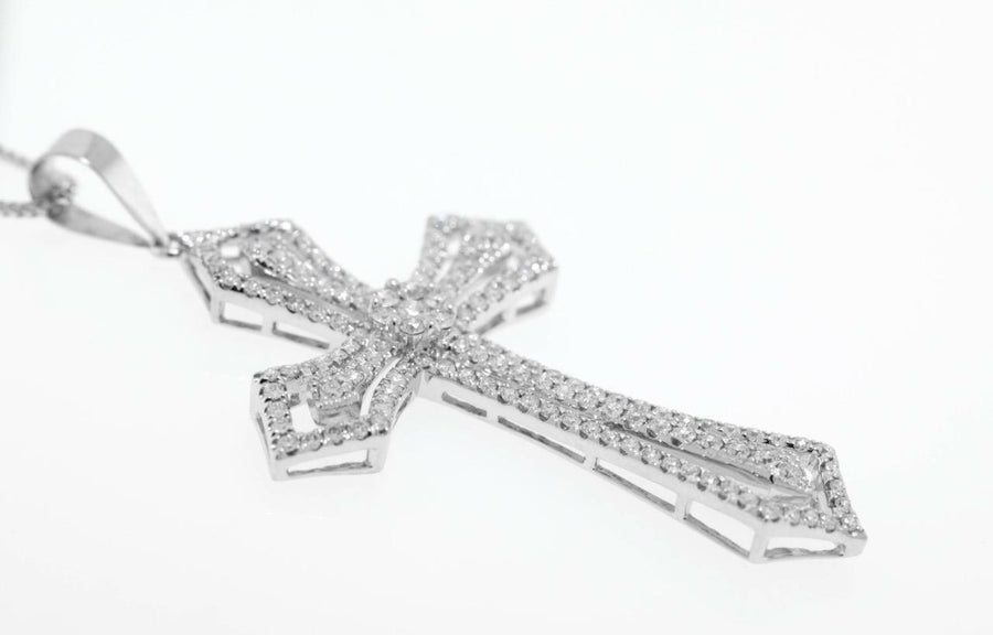 1.82ct Diamond Cross Pendant Necklace 18k White Gold