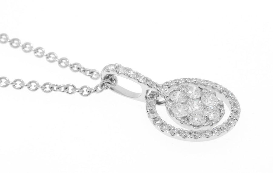 0.69ct Diamond Pendant Necklace 18k White Gold Halo Cluster