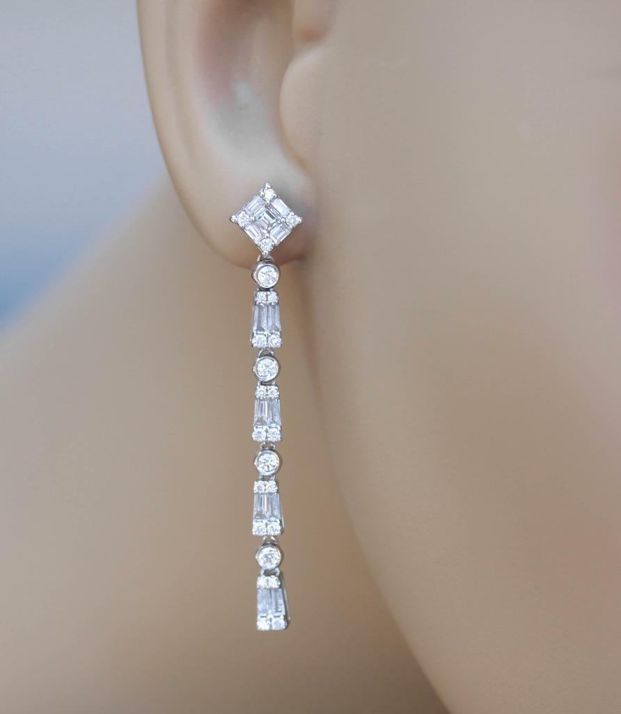 1.50ct Baguette Diamond Dangle Earrings 18k White Gold