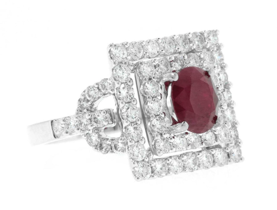 2.40ct Ruby and Diamond Halo Ring 18k White Gold