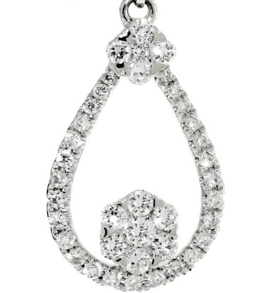 0.75ct Diamond Dangle Earrings 18k White Gold Teardrop Cluster