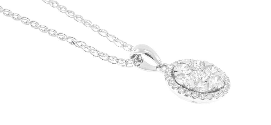 0.90ct Diamond Halo Pendant 18k White Gold Necklace 10.5mm