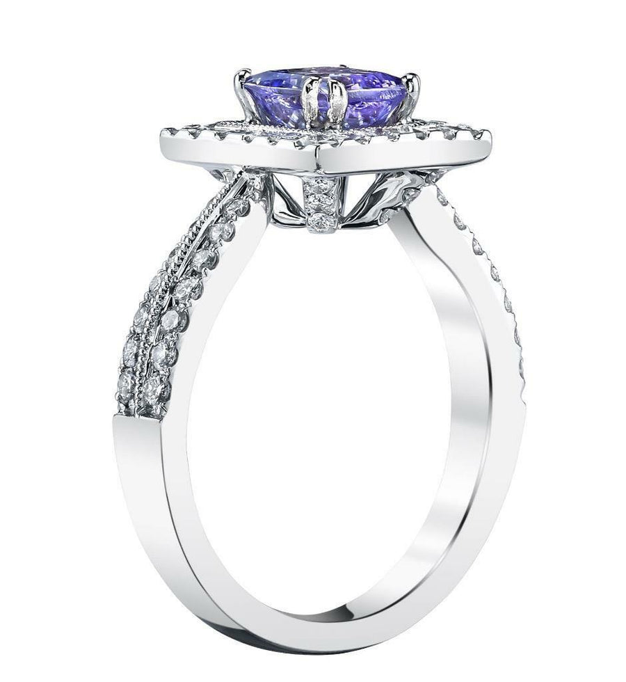 1.88ct Tanzanite and Diamond Halo Ring 18k White Gold