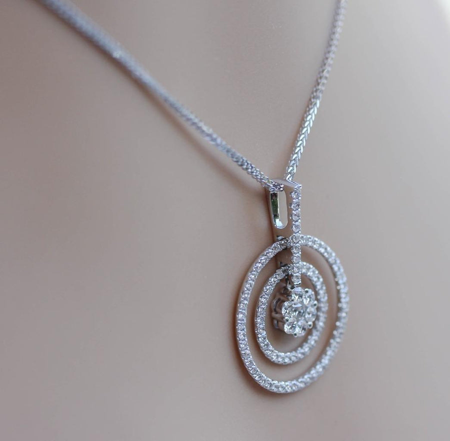 1.55ct Diamond Pendant Necklace Circles 18k White Gold
