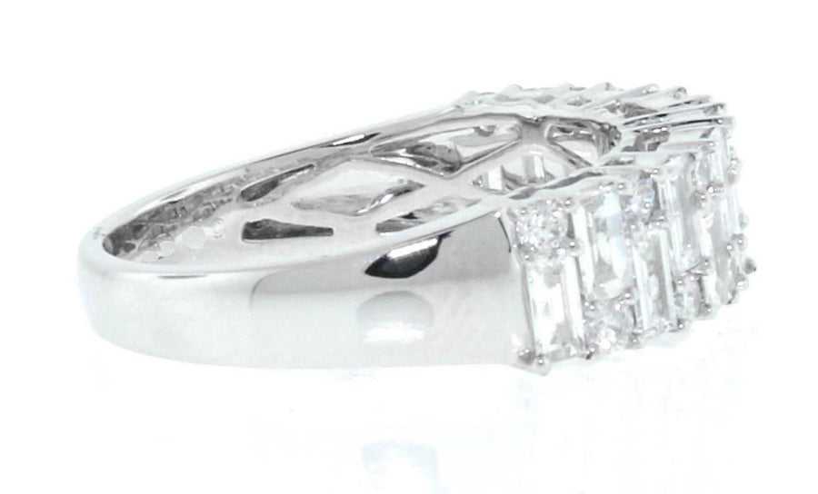 1.11ct Baguette and Round Diamond Ring 18k White Gold Band