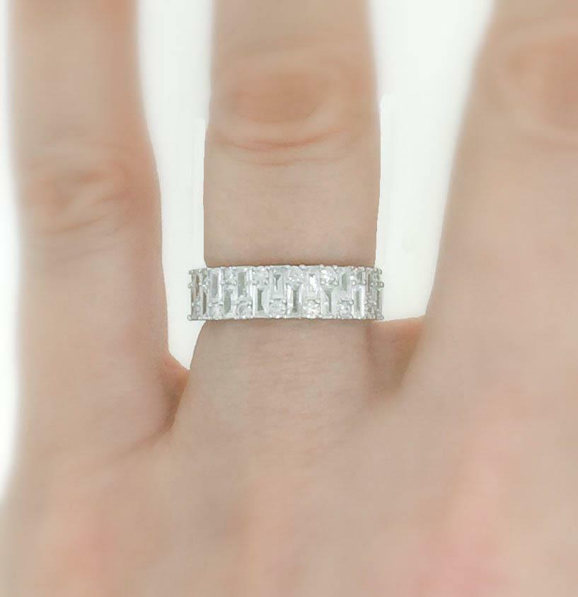 1.11ct Baguette and Round Diamond Ring 18k White Gold Band