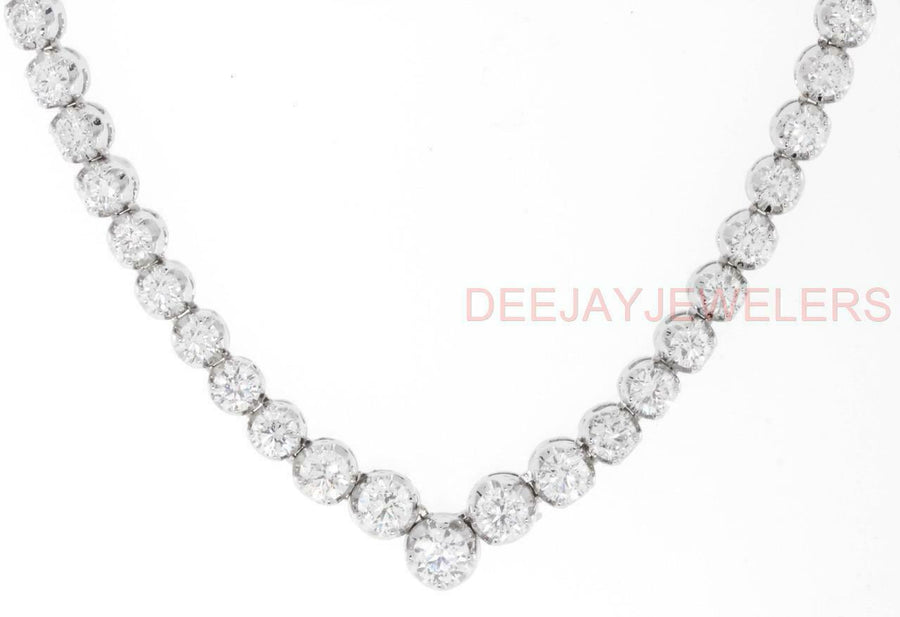 14ct Diamond V Tennis Necklace Graduated 14k White Gold