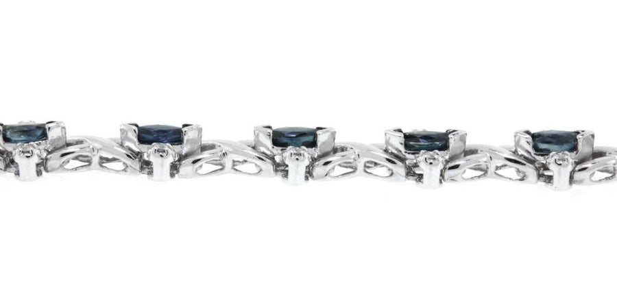 4.35ct Marquise Sapphire and Diamond Bracelet 14k white Gold