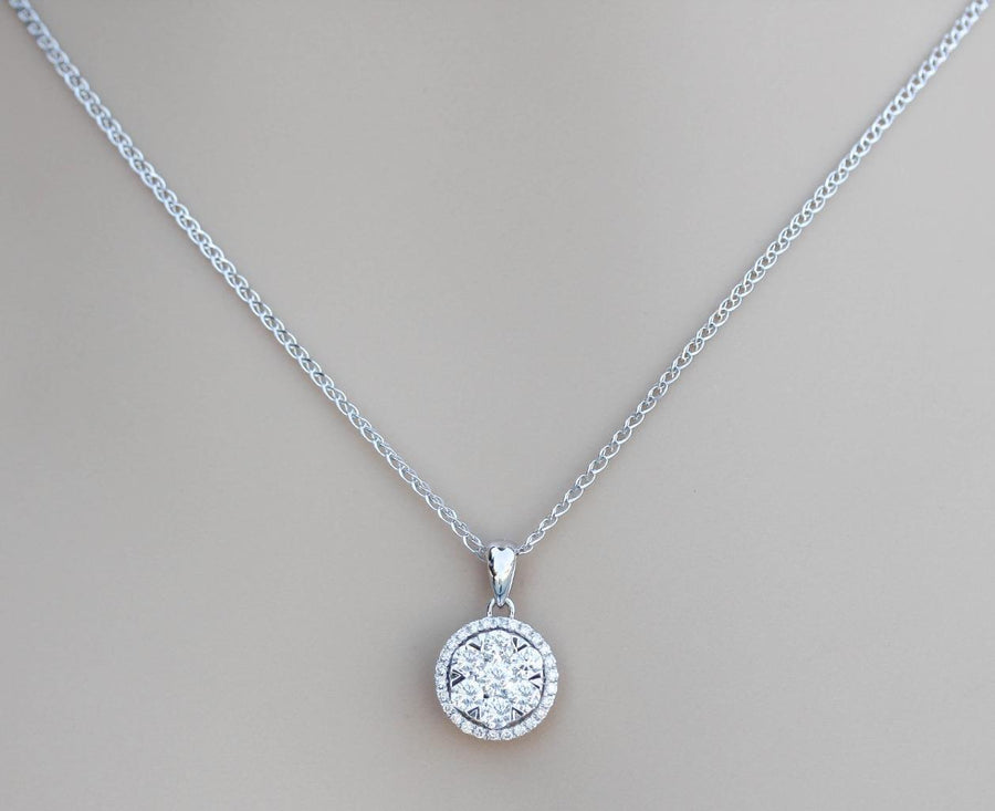 0.90ct Diamond Halo Pendant 18k White Gold Necklace 10.5mm
