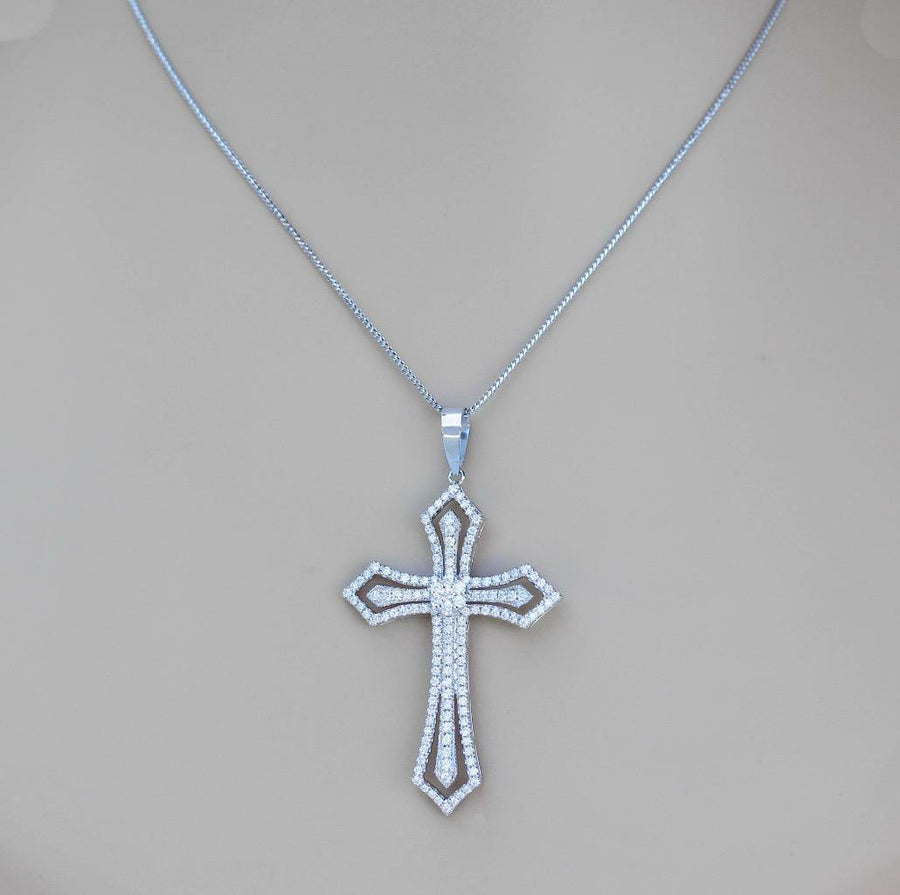 1.82ct Diamond Cross Pendant Necklace 18k White Gold
