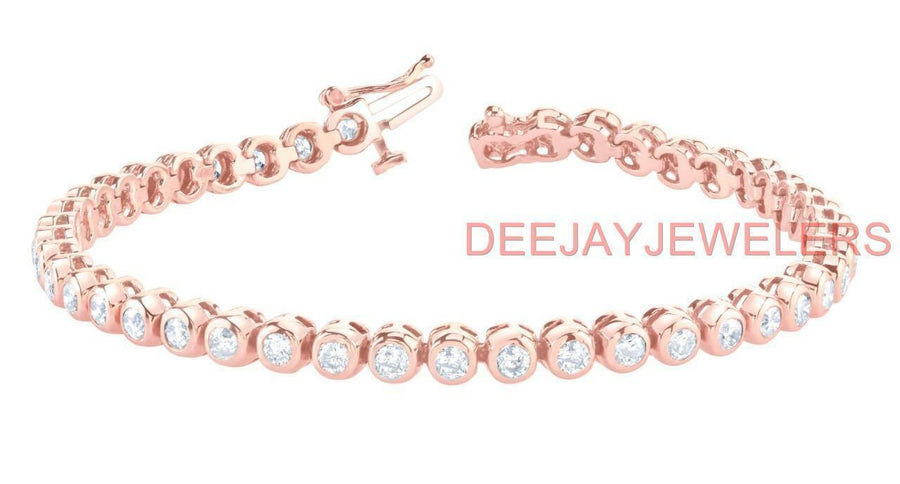 2.50ct Diamond Tennis Bracelet Bezel 14k Rose Pink Gold