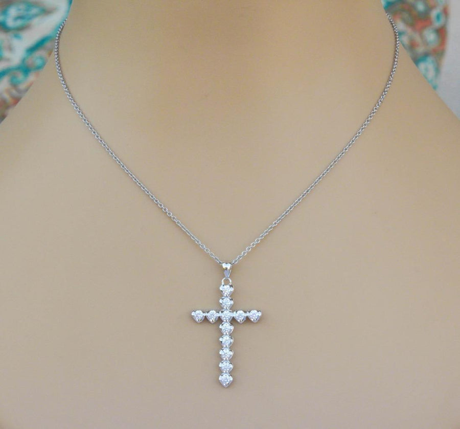 1.00ct Diamond Cross Pendant 18k White Gold Tension Set Necklace