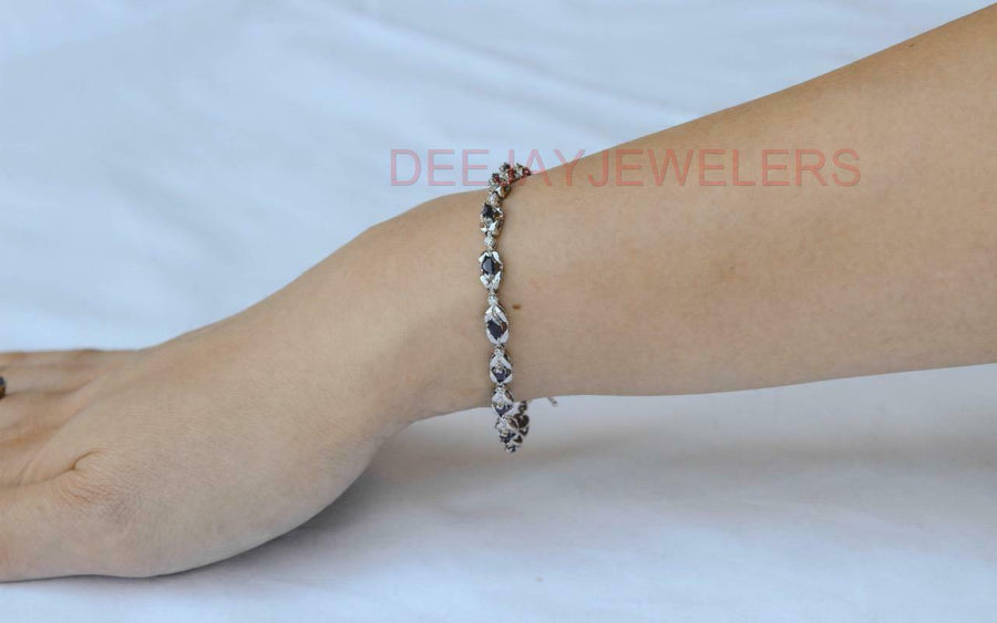 2.43ct Marquise Sapphire and Diamond Bracelet 14k White Gold