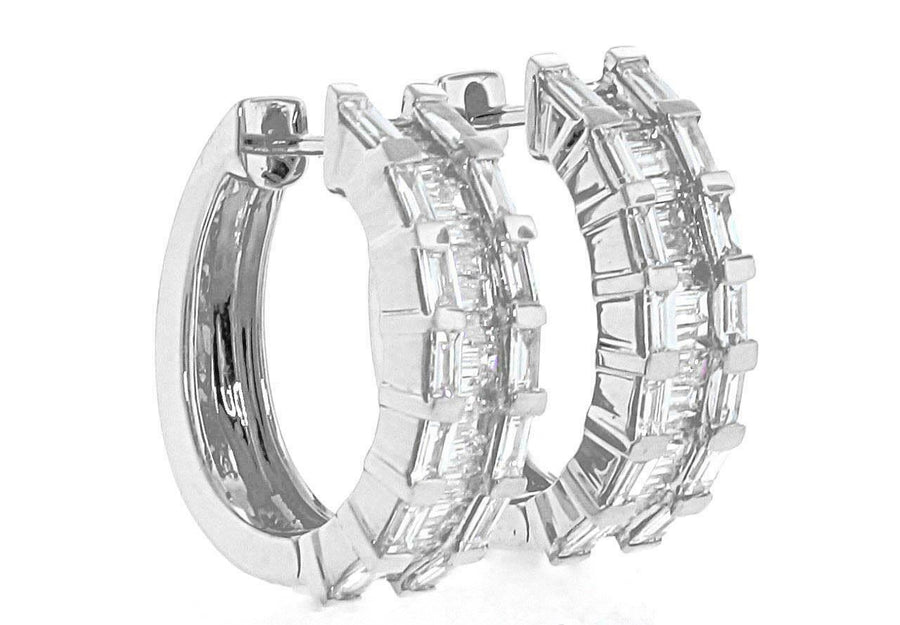 1.77ct Baguette Diamond Hoop Earrings 18k White Gold