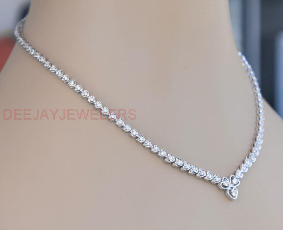 4.25ct Diamond Heart Link Tennis Necklace 14k White Gold