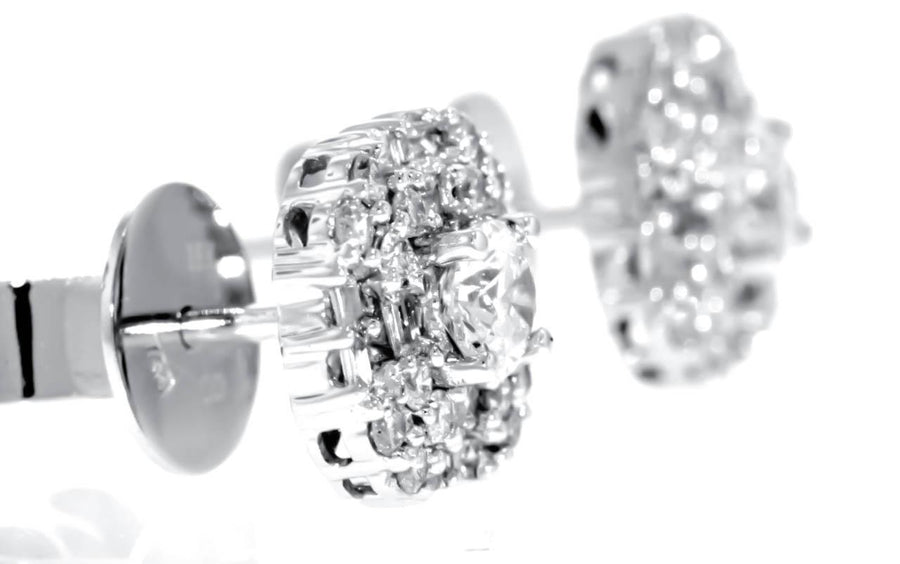 1.22ct Diamond Halo Stud Earrings 18k White Gold