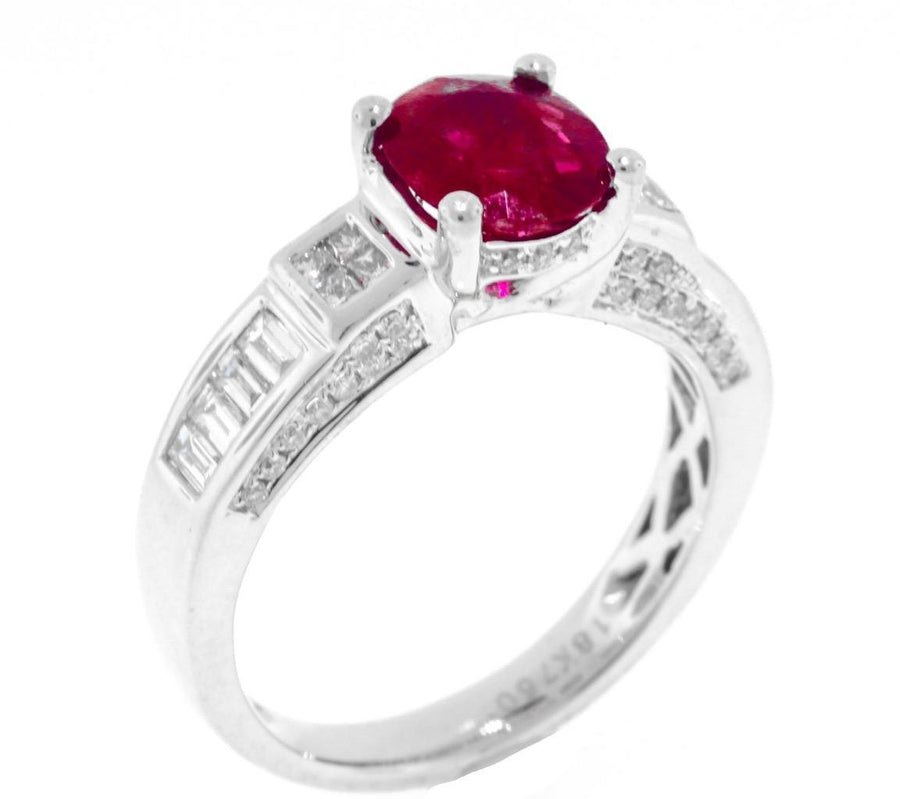 1.90ct Ruby and Diamond Ring 18k White Gold