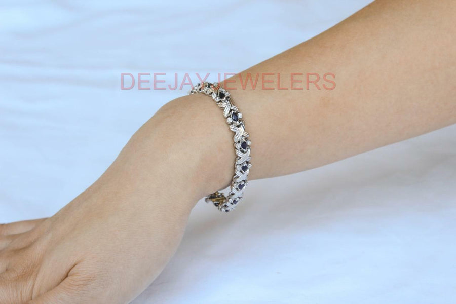 4.18ct Sapphire and Diamond Bracelet 14k White Gold