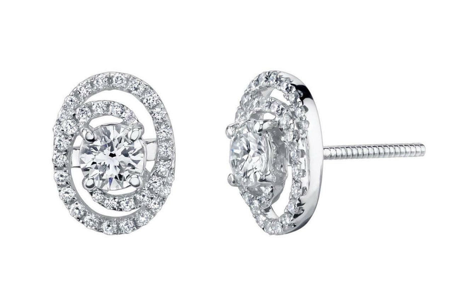1.00ct Diamond Halo Stud Earrings 18k White Gold Screw Back