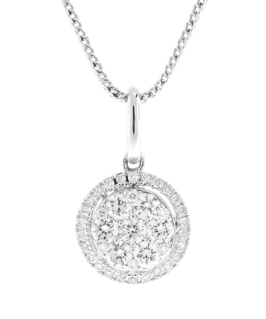 0.70ct Diamond Halo Pendant Necklace 18k White Gold