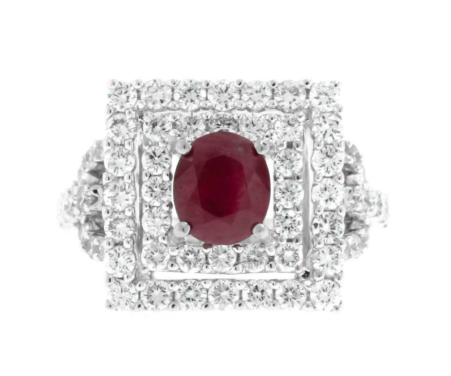 2.40ct Ruby and Diamond Halo Ring 18k White Gold