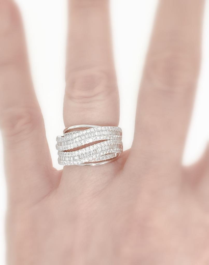 1.41ct Baguette Diamond Crossover Statement Ring 18k White Gold