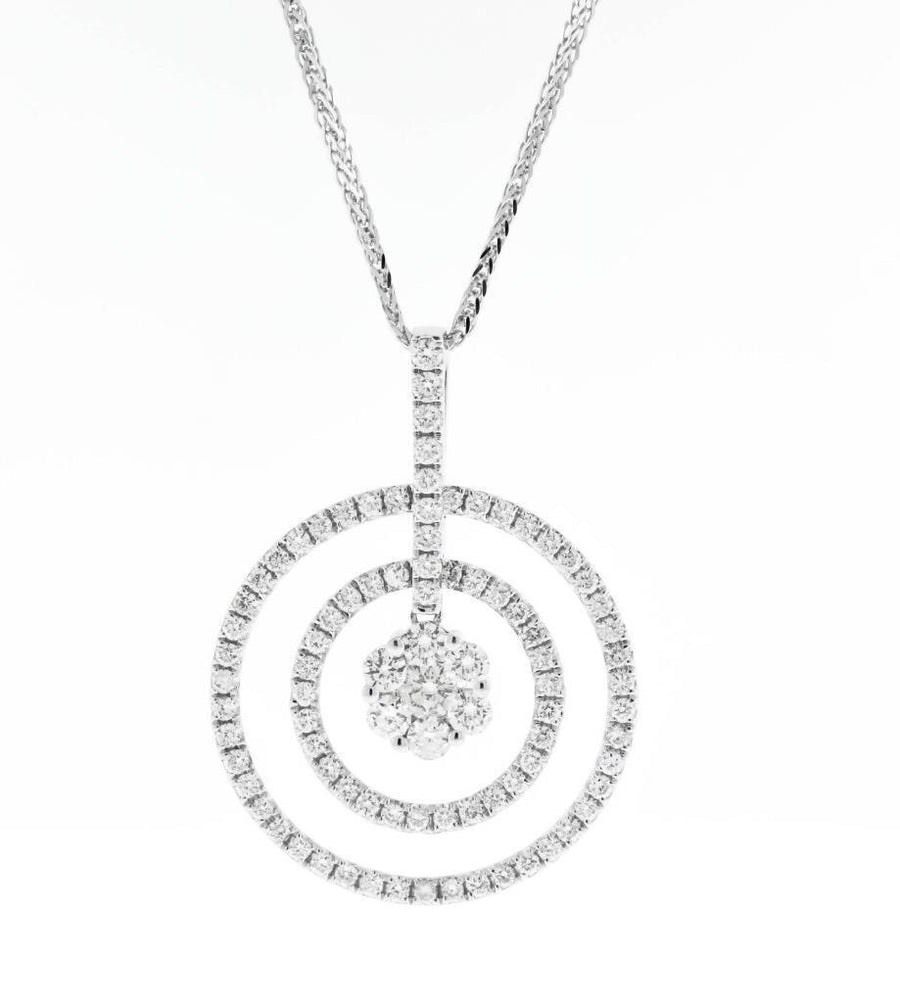 1.55ct Diamond Pendant Necklace Circles 18k White Gold