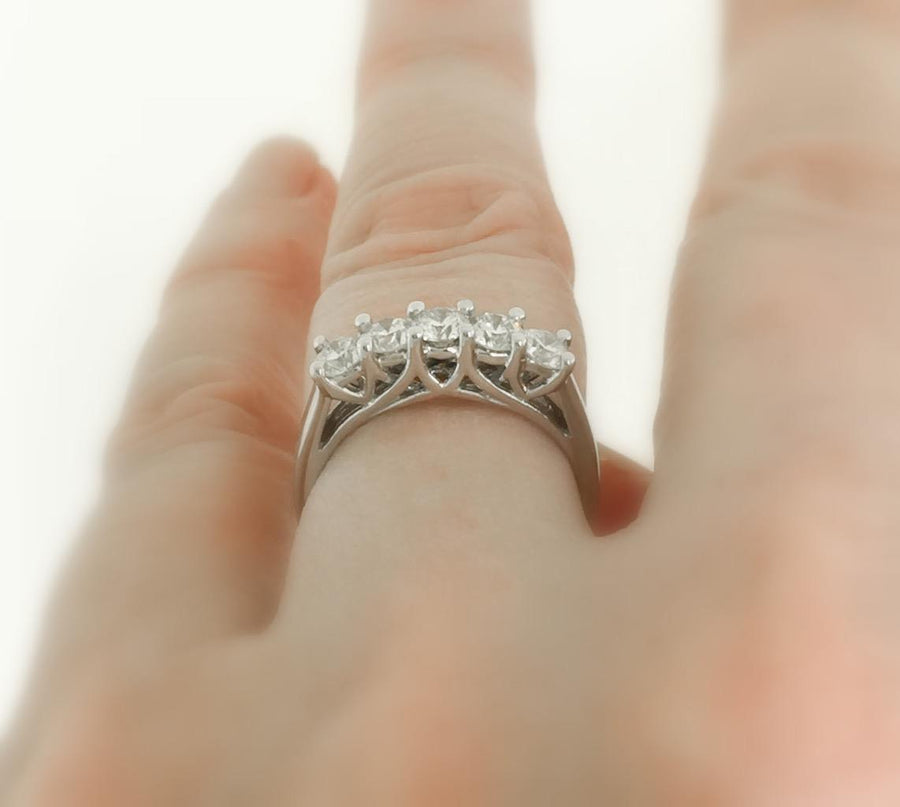 1.00ct Diamond 5 Stone Anniversary Ring 14k White Gold