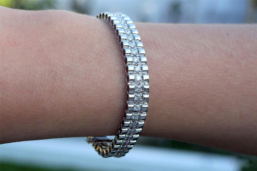 4.50ct Diamond Rolex Link Bracelet 14k White Gold