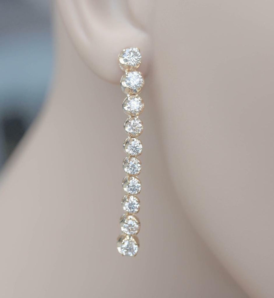 3.65ct Diamond Tennis Earrings Dangle Drop 14k Yellow Gold