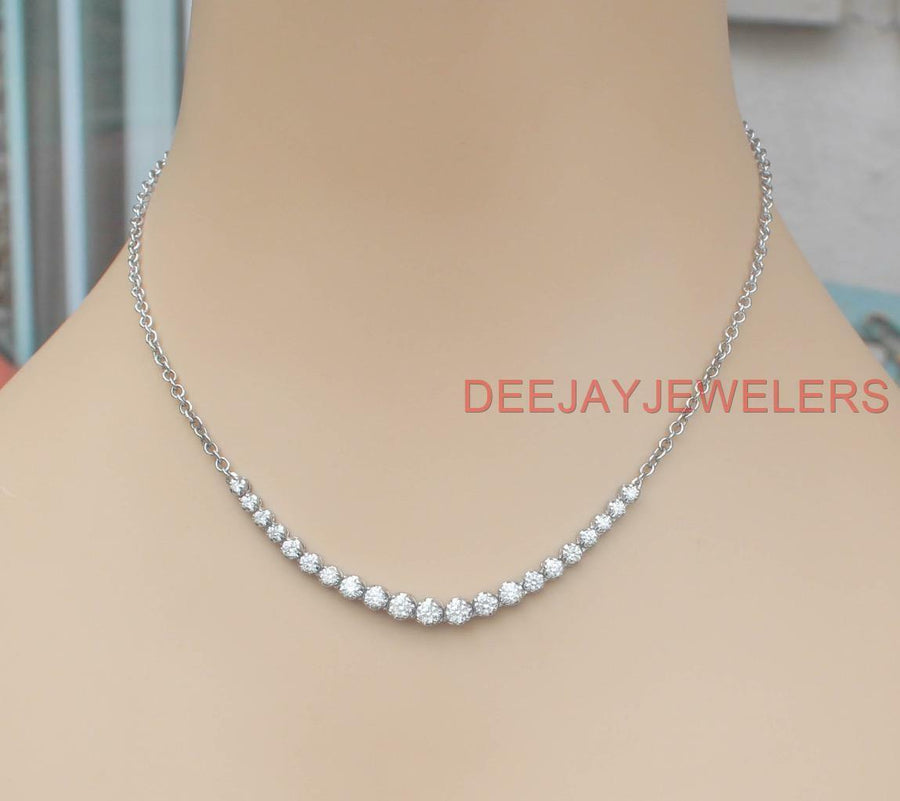 SI1 Natural 2.55ct Diamond Half Tennis Necklace 14k White Gold Chain USA Made
