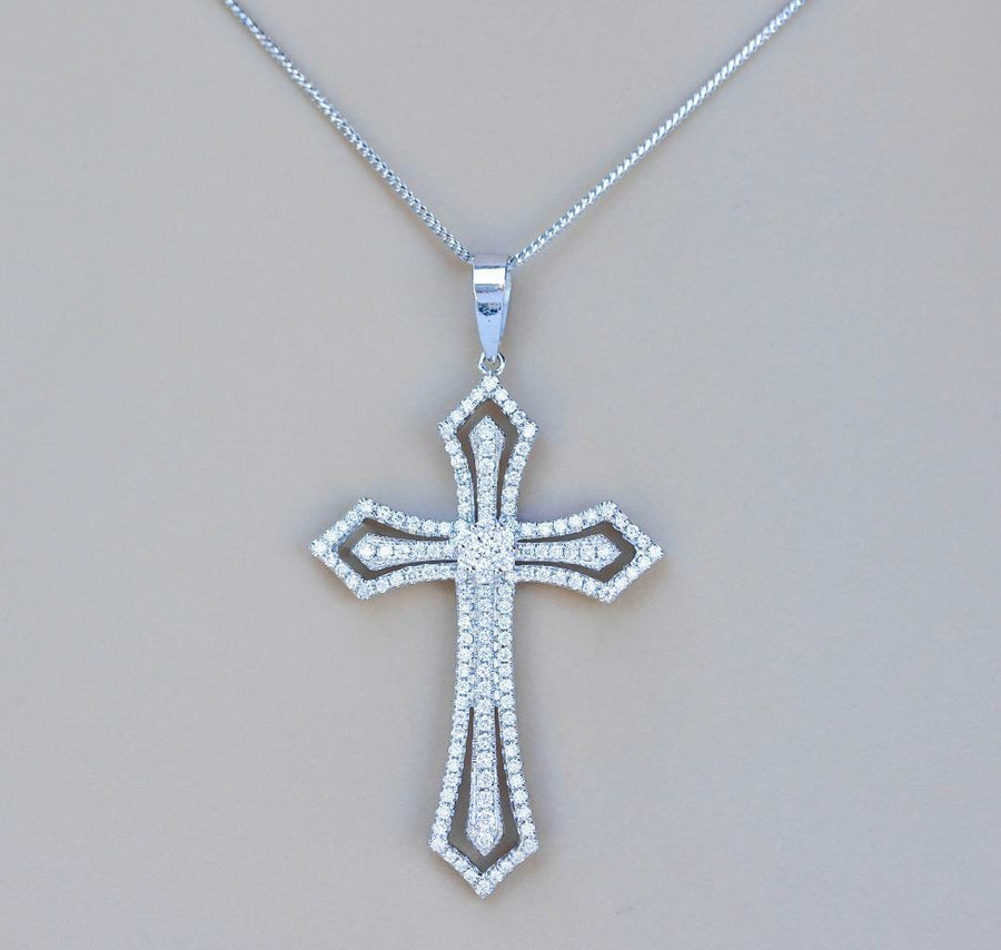1.82ct Diamond Cross Pendant Necklace 18k White Gold